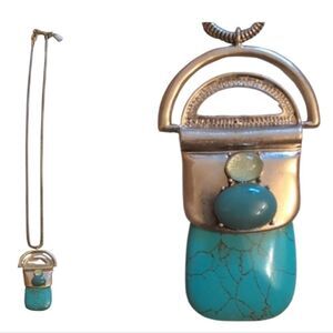 Danielle Nicole Turquoise Necklace Pendant Silver Tone Chain